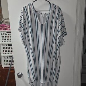 Time and Tru Blue and White Striped Tunic Top